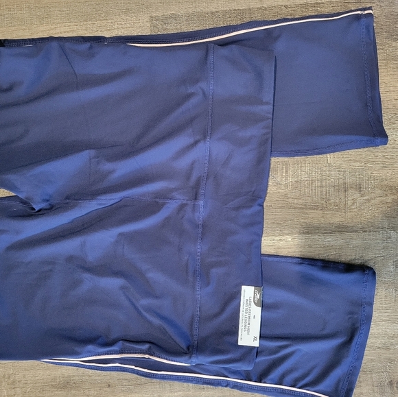 Blue High-Waist Athletic Leggings with White Stripes - Picture 4 of 9